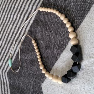 Silicone Bead Teething Necklace - Black & Cream